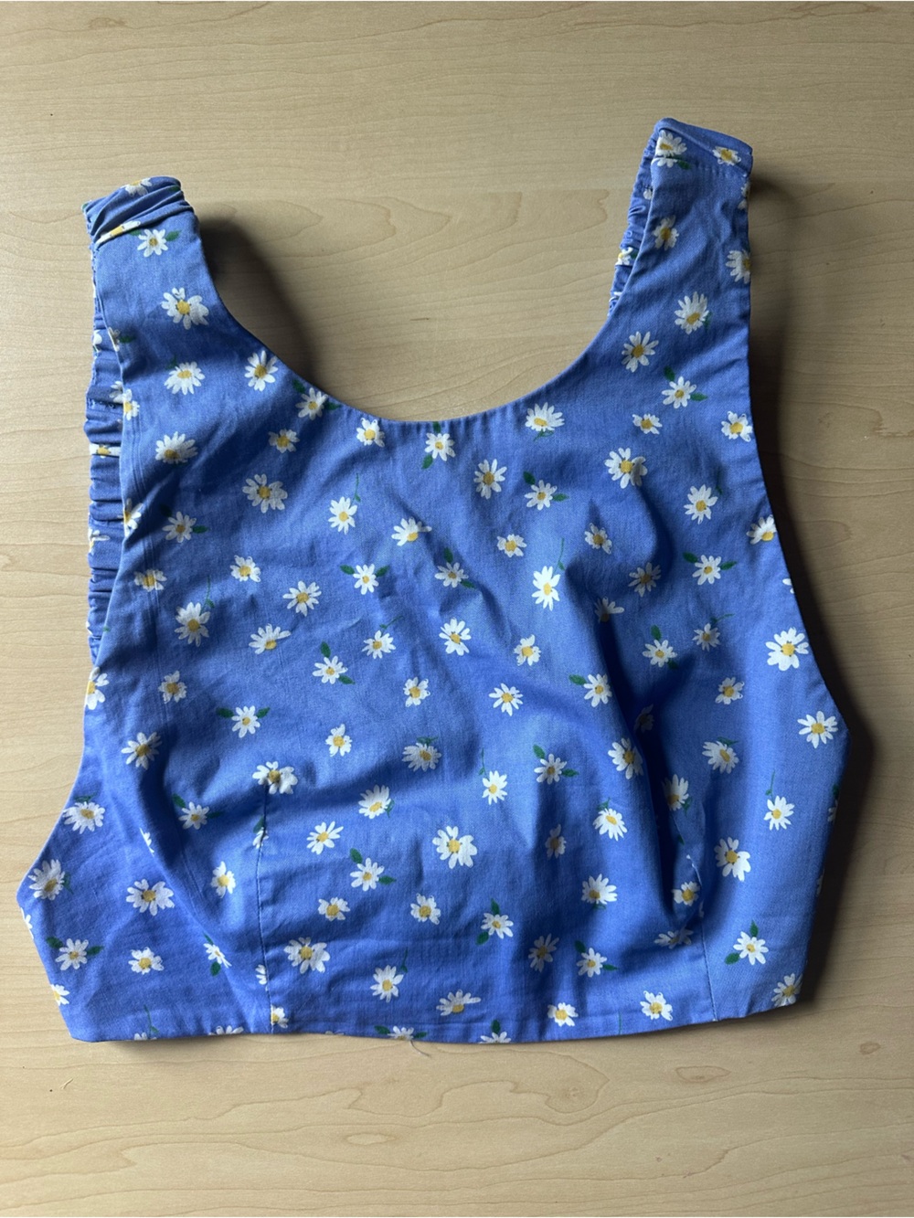 ZARA Periwinkle Blue Daisy Floral Open Back Crop Top - Size S